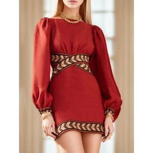 NWT Boho Puff Sleeve Bare Back Lace Up Short Dress Red Size Small US 4